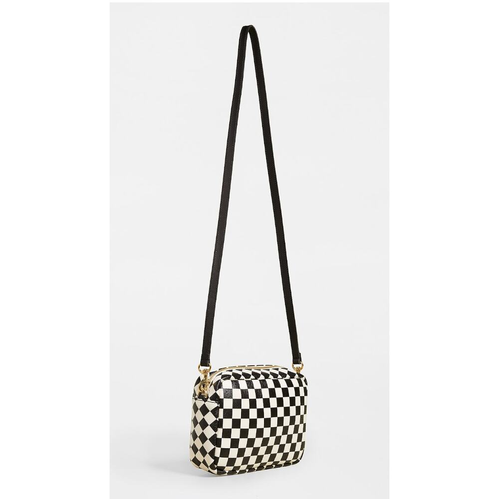 Clare V Mini Sac Black & White Checker Goatskin Leather Crossbody USA - Picture 2 of 9